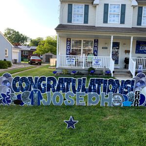 Graduation yard sign that reads "Congratulations Joseph"
