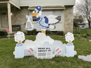 Baseball Themed Stork Sign With Cap