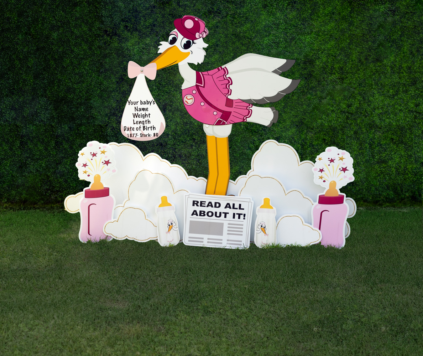 Baseball Themed Stork Lawn Sign Rental for baby Girl