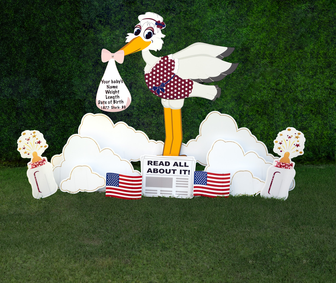 USA themed Baby Girl Stork Yard Sign 