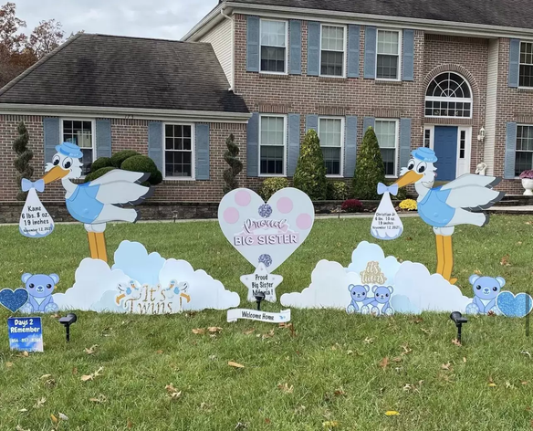 Twin Sister Stork Lawn Sign
