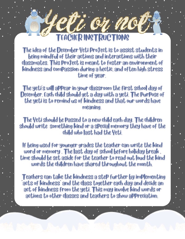 Teacher Instructions for yeti