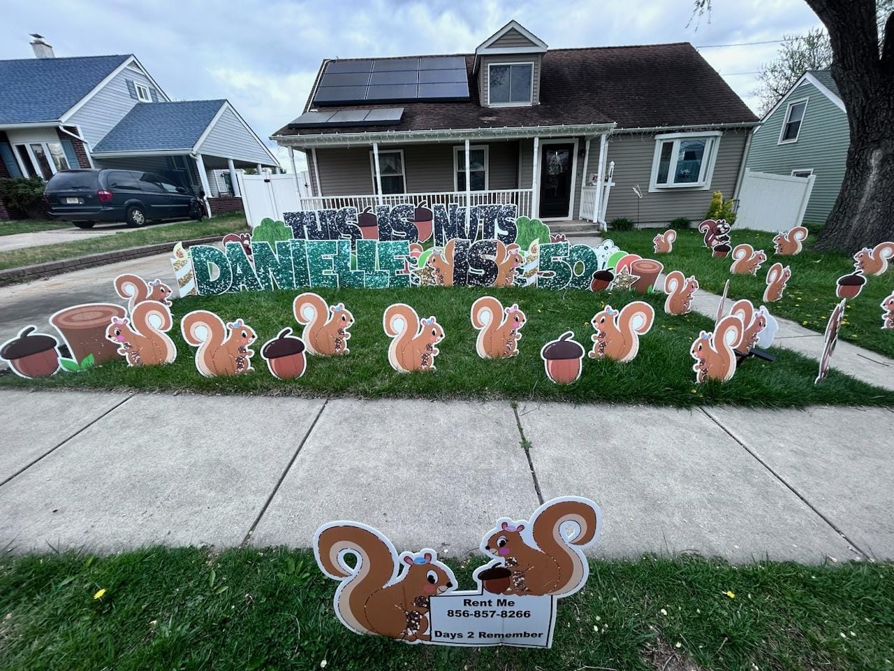 Flamingo Yard Flocking with Happy Birthday Sign