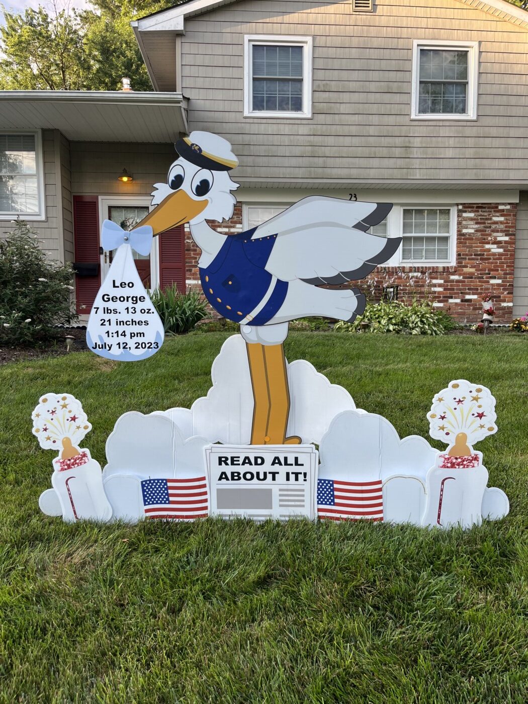 Custom stork display with yard card